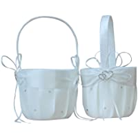 amajoy 2pcs Playa Boda Flores niña Cesta de Marfil Flor Cesta con Doble corazón Rhinestone Decor